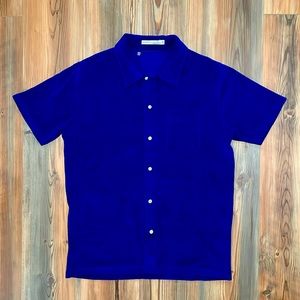 Criquet Men’s Terrycloth Button Down Medium Blue